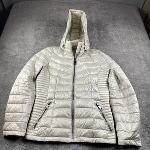 Calvin Klein Packable Lightweight Down Quilted Hooded Jacket Womens‎ Large Beige